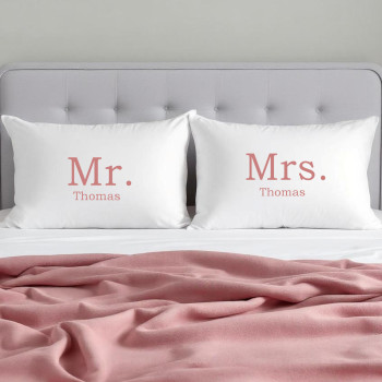 Personalised Pillowcases Mr and Mrs Printed White Pillow Case Set