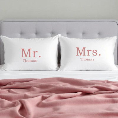 Personalised Pillowcases Mr and Mrs Printed White Pillow Case Set
