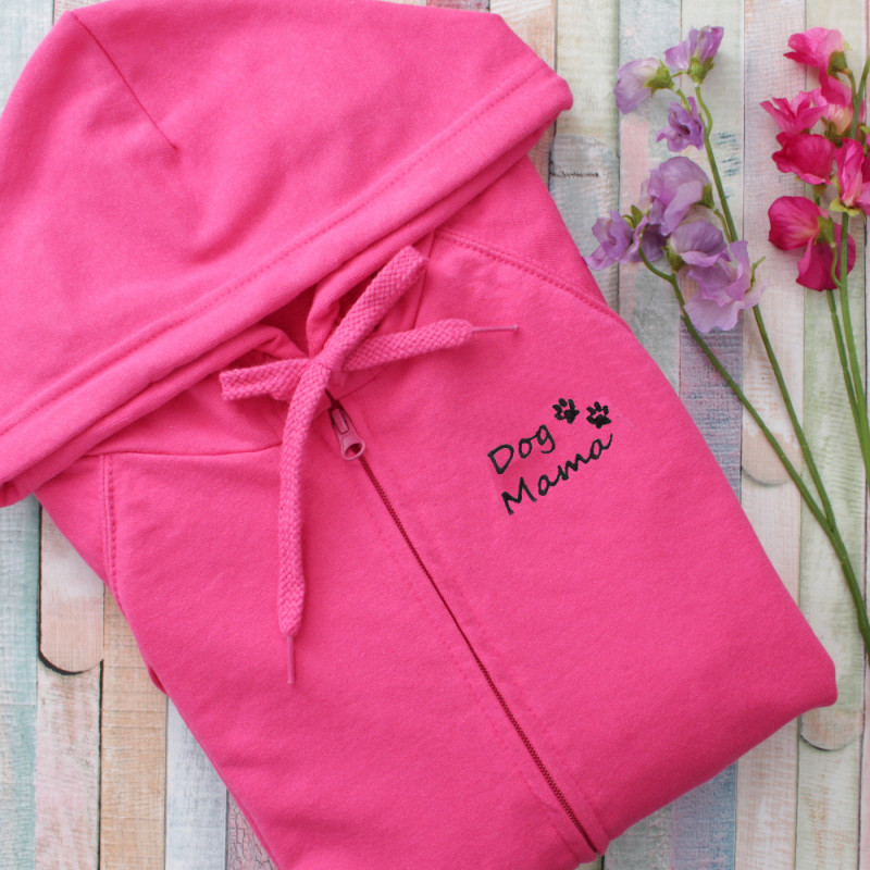 Dog Mama Hoodie Embroidered Womens Pink Hoody