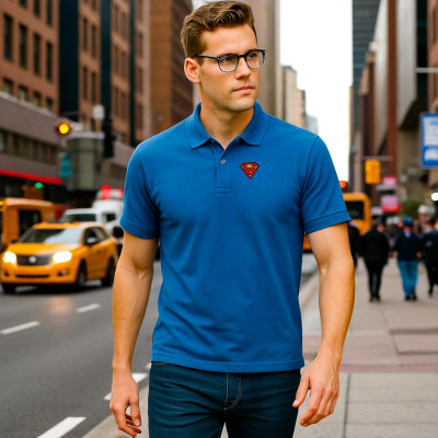 Superman Polo Shirt Mens Personalised Initial Polo