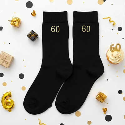 Personalised Birthday Age Socks Embroidered Black Cotton Socks