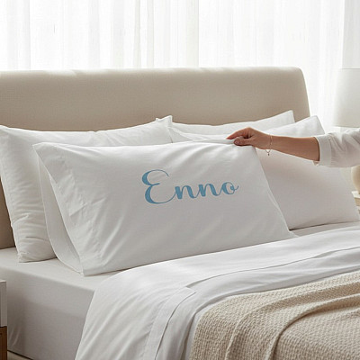 Personalised Pillowcase Oxford Trim Egyptian Cotton - white cotton printed name pillowcase