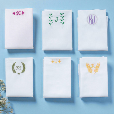 Monogrammed Pocket Squares Initials and Motif Cotton Hanky