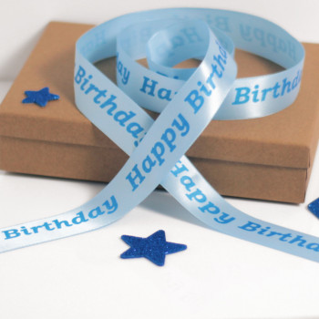 Blue Personalised Ribbon 25mm Wide Printed Satin Ribbon