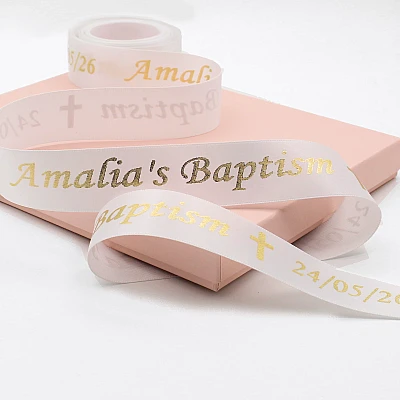 White Personalised Ribbons 25mm Printed Satin Ribbon