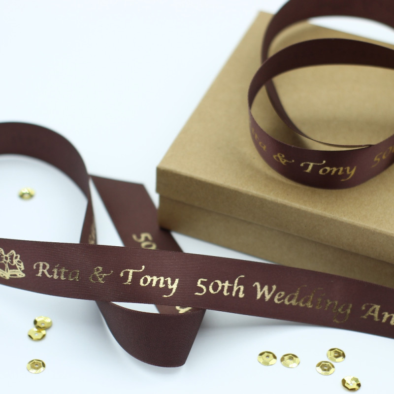 Brown Personalised Ribbon 15mm Printed Satin Ribbon