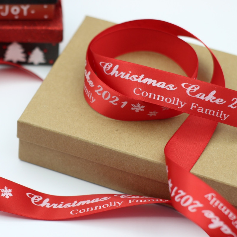 Red Christmas Cake Ribbon 25mm Wide Printed Ribbon