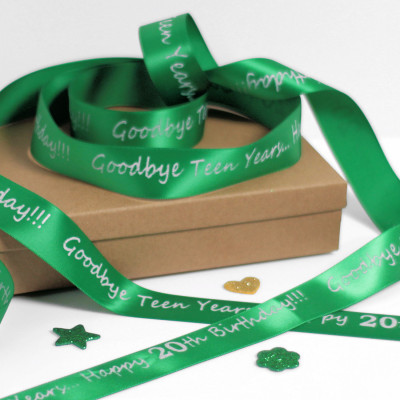 Green Personalised Ribbon Emerald Satin Ribbon 25mm