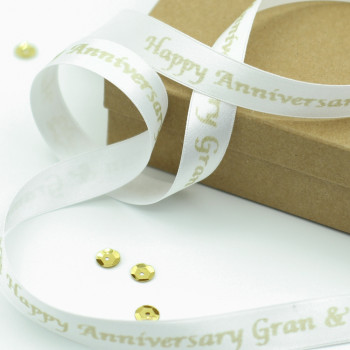 Happy Anniversary Ribbon Printed Personalised Ribbon 15mm