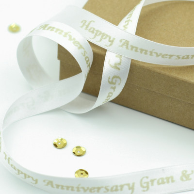 Happy Anniversary Ribbon Printed Personalised Ribbon 15mm