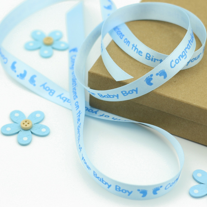 New Baby Boy Ribbon Personalised Gift Ribbon 15mm