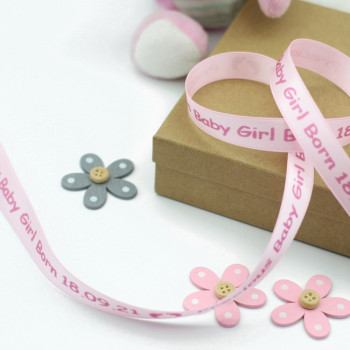 New Baby Girl Ribbon Personalised Gift Ribbon 15mm