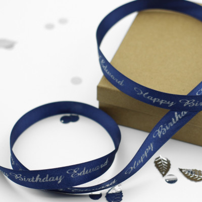 Navy Blue Personalised Ribbon Printed Ribbons 15mm