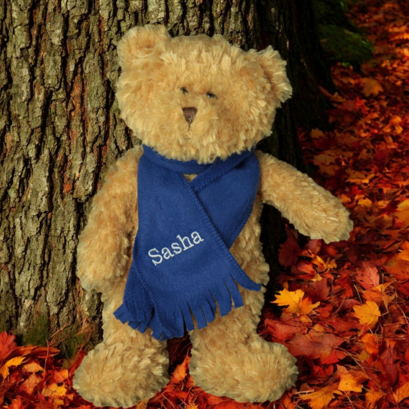 Personalised Bear Scarf Soft Toy Fleece Scarf Choose Colours