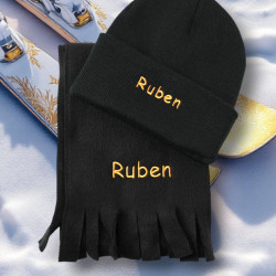 Kids Scarf and Hat Black Personalised Set