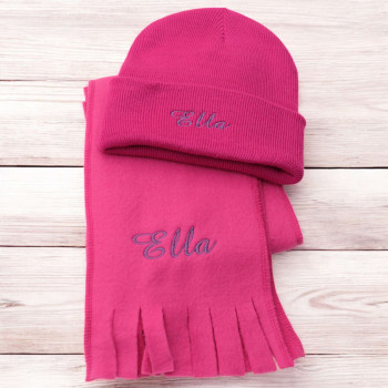 Kids Scarf And Hat Personalised Dark Pink Girls Set
