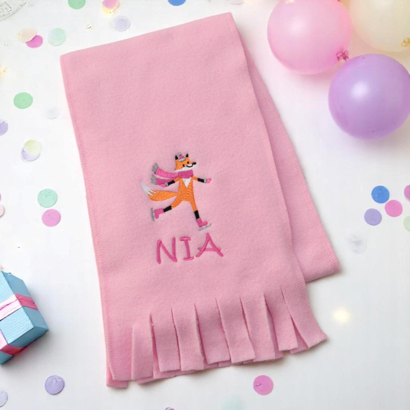 Childrens Ice Skating Fox Scarf Personalised Scarf Toddlers or Kids Size