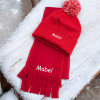Childs Scarf and Beanie Hat Personalised Red Kids Set