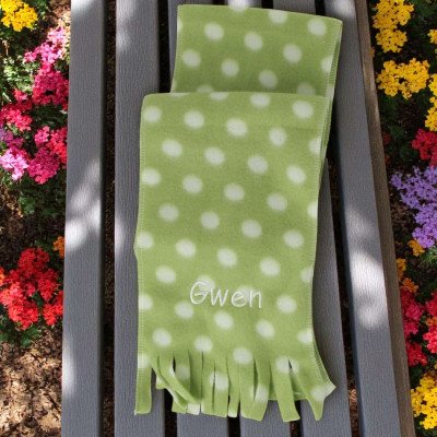 Kids Personalised Scarf Childrens Green Polka Dot Scarf