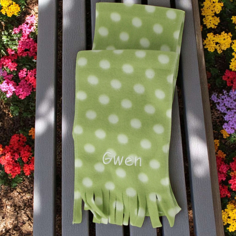 Kids Personalised Scarf Childrens Green Polka Dot Scarf