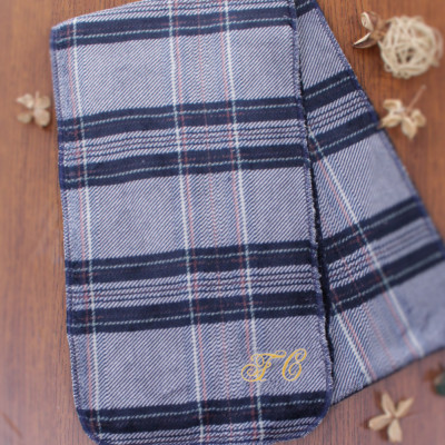 Childs Personalised Tartan Scarf Navy Stripe Sherpa Fleece Scarf