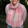 Personalised Lambswool Scarf Ladies Grey and Pink Embroidered Scarf