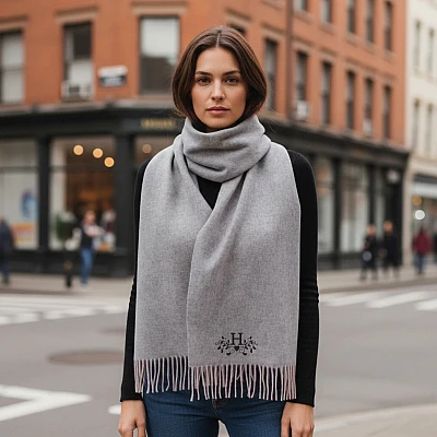 Personalised Luxury Lambswool Grey Winter Scarf Leaf Monogram - leaf motif luxury personalised soft scarf