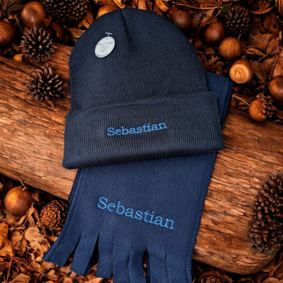Kids Scarf and Hat Navy Blue Personalised Set