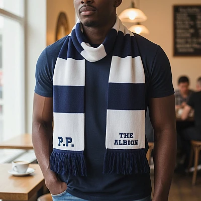 Personalised Navy and White Team Scarf | Embroidered Supporters Gift