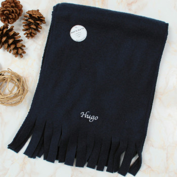 Personalised Scarf Navy Blue Fleece with Tassels