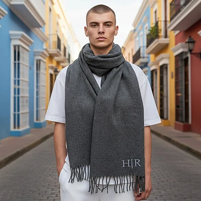 Personalised Grey Winter Scarf Luxury Monogrammed Personalised Grey Winter Scarf Luxury Monogrammed