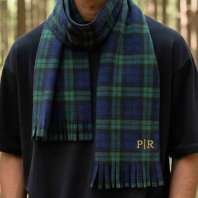 Mens Blackwatch Tartan Scarf Custom Monogrammed Gift