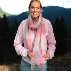 Personalised Lambswool Scarf Ladies Grey and Pink Embroidered Scarf