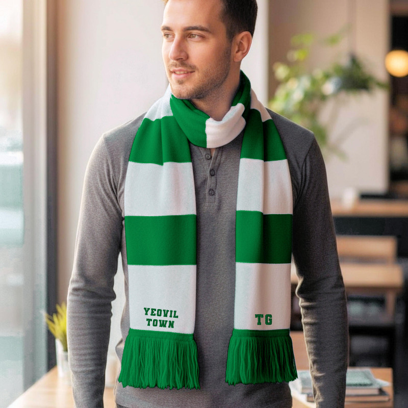 Green and White Stripe Scarf Personalised Team Scarves