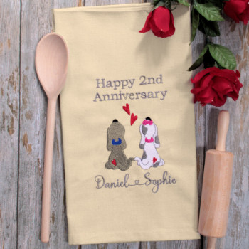 Personalised Puppy Love Tea Towel Wedding Anniversary Gift