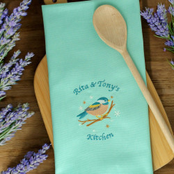 Personalised Tea Towel Winter Bird Embroidered Gift