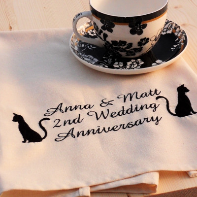 Personalised Tea Towel Cats in Waiting Silhouette Tea Towel