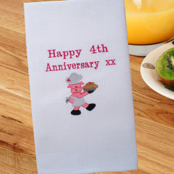 Personalised Tea Towel Embroidered Chef Pig Kitchen Towel