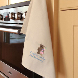 Couples Anniversary Tea Towel Mr and Mrs Teddy Bear Gift