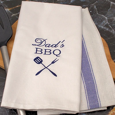 Personalised BBQ Tea Towel Set | Embroidered Dad's BBQ Kitchen Gift - dads bbq gift towel set
