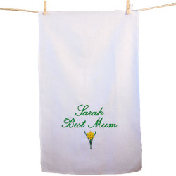 Personalised Tea Towels Daffodil Flower Embroidered Towel