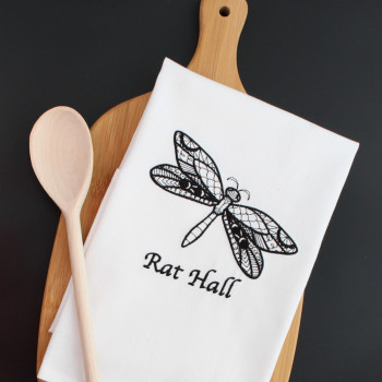 Dragonfly Tea Towel Personalised Embroidered Drying Towel