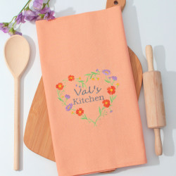 Personalised Tea Towel Foral Heart Embroidered Gift