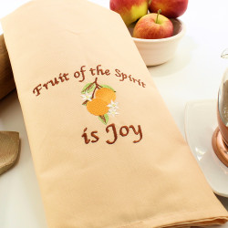 Peach Tea Towel Christian Gift Fruits of the Spirit is Joy