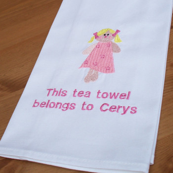 Childrens Tea Towel Girl Doll Embroidered Baking T-towel