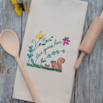 Embroidered Tea Towel Love Grows Here Gardeners Gift