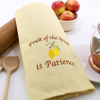 Yellow Tea Towel Fruits of the Spirit is Patience