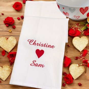 Personalised Tea Towel Love Heart Gift Towel