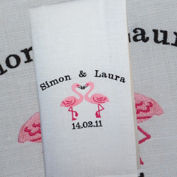 Wedding Tea Towel Flirting Flamingos Personalised Towel