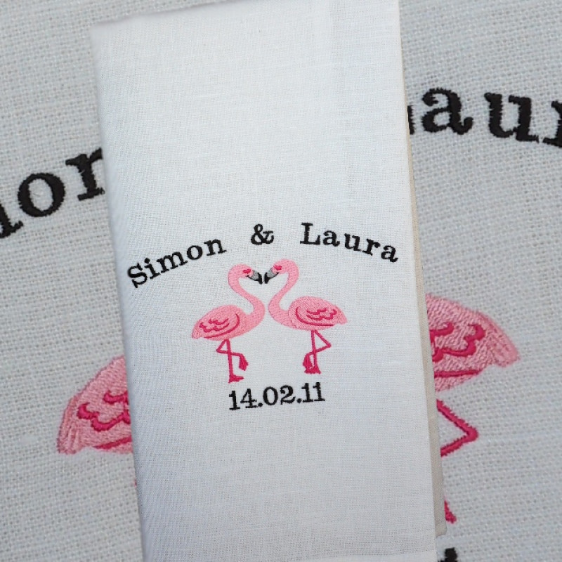 Wedding Tea Towel Flirting Flamingos Personalised Towel
